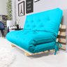 Sofá Cama Casal Futon Oriental Azul Turquesa com Madeira Maciça. - 6