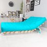 Sofá Cama Casal Futon Oriental Azul Turquesa com Madeira Maciça. - 4