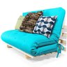 Sofá Cama Casal Futon Oriental Azul Turquesa com Madeira Maciça. - 1