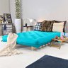 Sofá Cama Casal Futon Oriental Azul Turquesa com Madeira Maciça. - 2