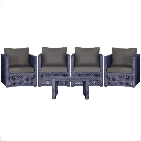 Mesa Centro e 4 Poltronas Madri Corda Náutica Estofado 11 Trama Original