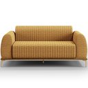 Ver imagem 3 de Kit Sofá 3 Lugares 180cm com 02 Poltronas Molino Base Castanho Pés D'ouro D02 Prime Bouclê Mostarda 