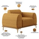 Ver imagem 5 de Kit Sofá 3 Lugares 180cm com 02 Poltronas Molino Base Castanho Pés D'ouro D02 Prime Bouclê Mostarda 