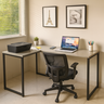 Mesa Escritório em L Escrivaninha Industrial de Canto 100% Mdf Premium Cinza e Aço - 1