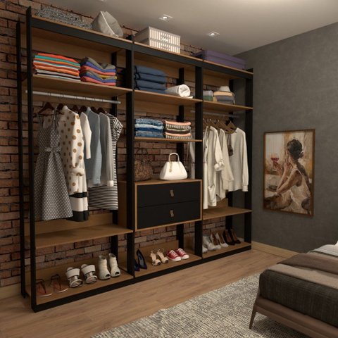 Closet Industrial Marseille 2 Gavetas 8 Prateleiras 2 Cabideiros Black/brise - Panorama Móveis