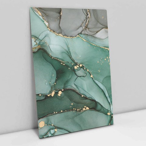 Quadro Decorativo em Canvas Abstrato Mármore Verde e Cinza TaColado Borda Infinita 120 x 80cm