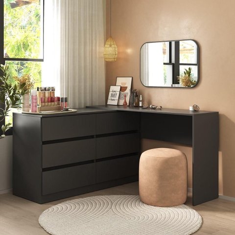Penteadeira de Canto 120cm 6 Gavetas Flex Multimóveis Mp4404 Preto