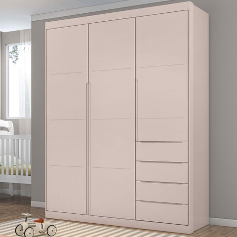 Guarda Roupa Infantil 3 Portas e 4 Gavetas Pérola Rose - Phoenix Phoenix Baby