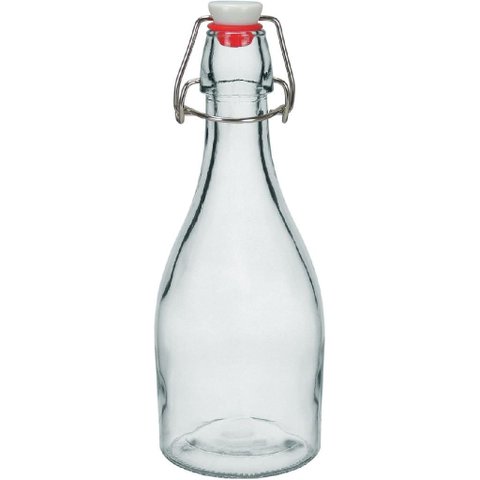 Garrafa de Vidro 350ml Transparente 23x8x8cm Água Suco Geladeira Bebidas Tampa