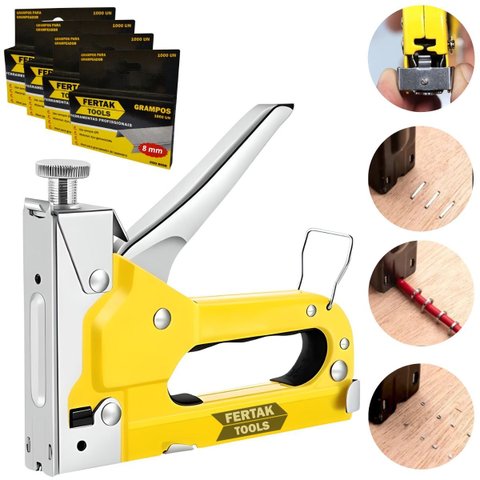 Grampeador Pinador Manual Profissional 3 em 1 Pressão + 4000 Grampos 8mm