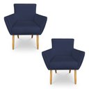 Ver imagem 1 de Kit 2 Poltronas Decorativa Leticia Suede Azul Marinho Pés Palito Castanho - Pallazio