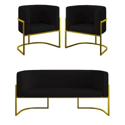 Kit Sofá 2 Lugares + 2 Poltronas Recepção Veludo Dourado Cor:preto