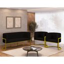 Ver imagem 2 de Kit Sofá 2 Lugares + 2 Poltronas Recepção Veludo Dourado Cor:preto