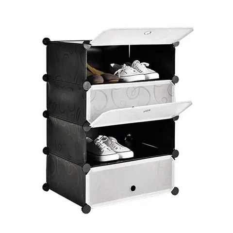 Guarda Roupa Modular 4 Prateleiras Sapateira Organizador Portatil Brinquedos Armario com Porta Luxo