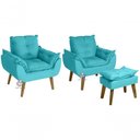 Ver imagem 1 de Kit 02 Poltrona e Puff Opala Azul Turquesa