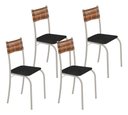 Ver imagem 1 de Kit 4 Cadeiras Atlanta Corino Tempest Preto e Rattan Carvalho Tubo Champanhe