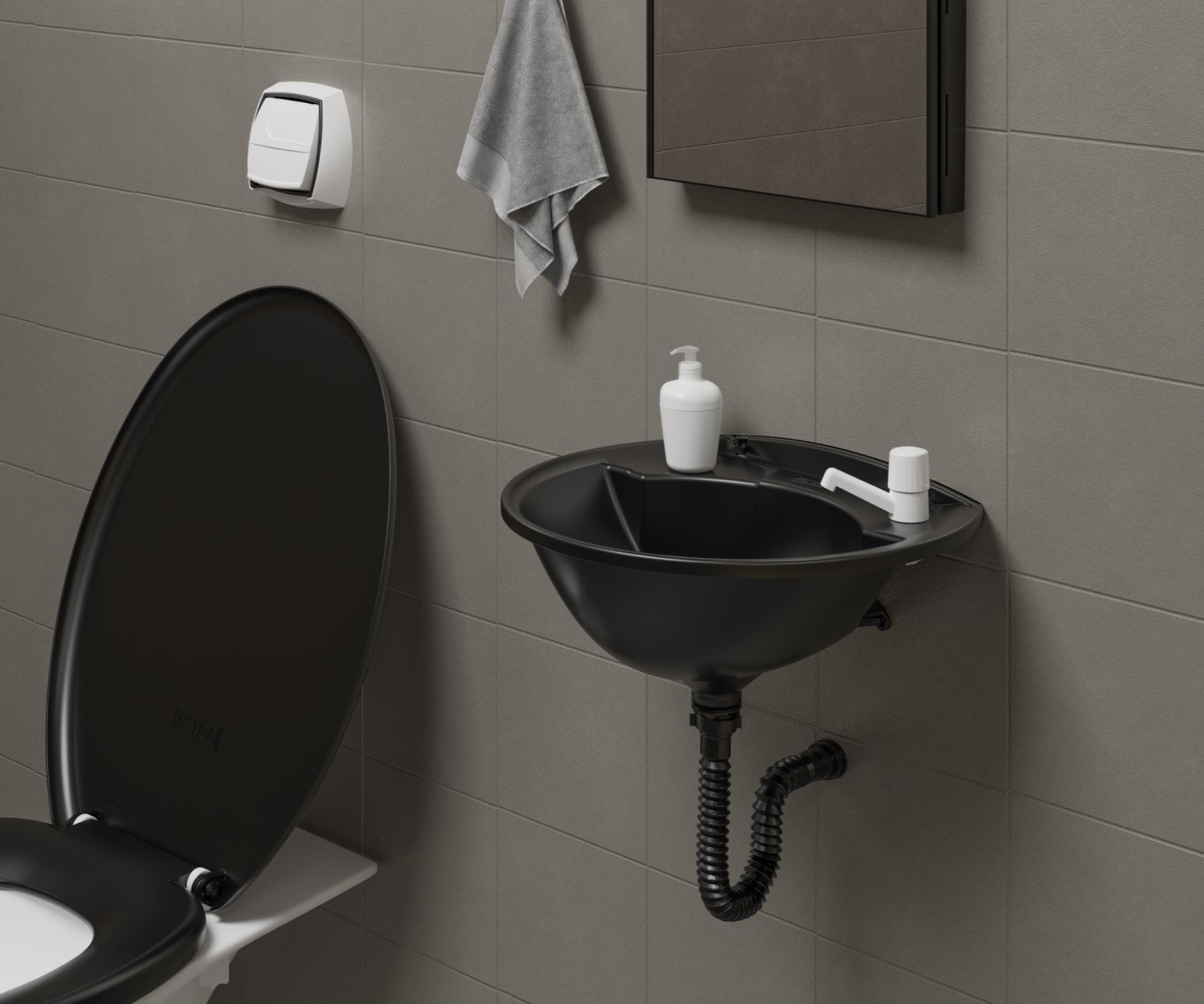 Lavatório Plástico 3,8L + Sifão Universal Preto Lavabo Astra - 6