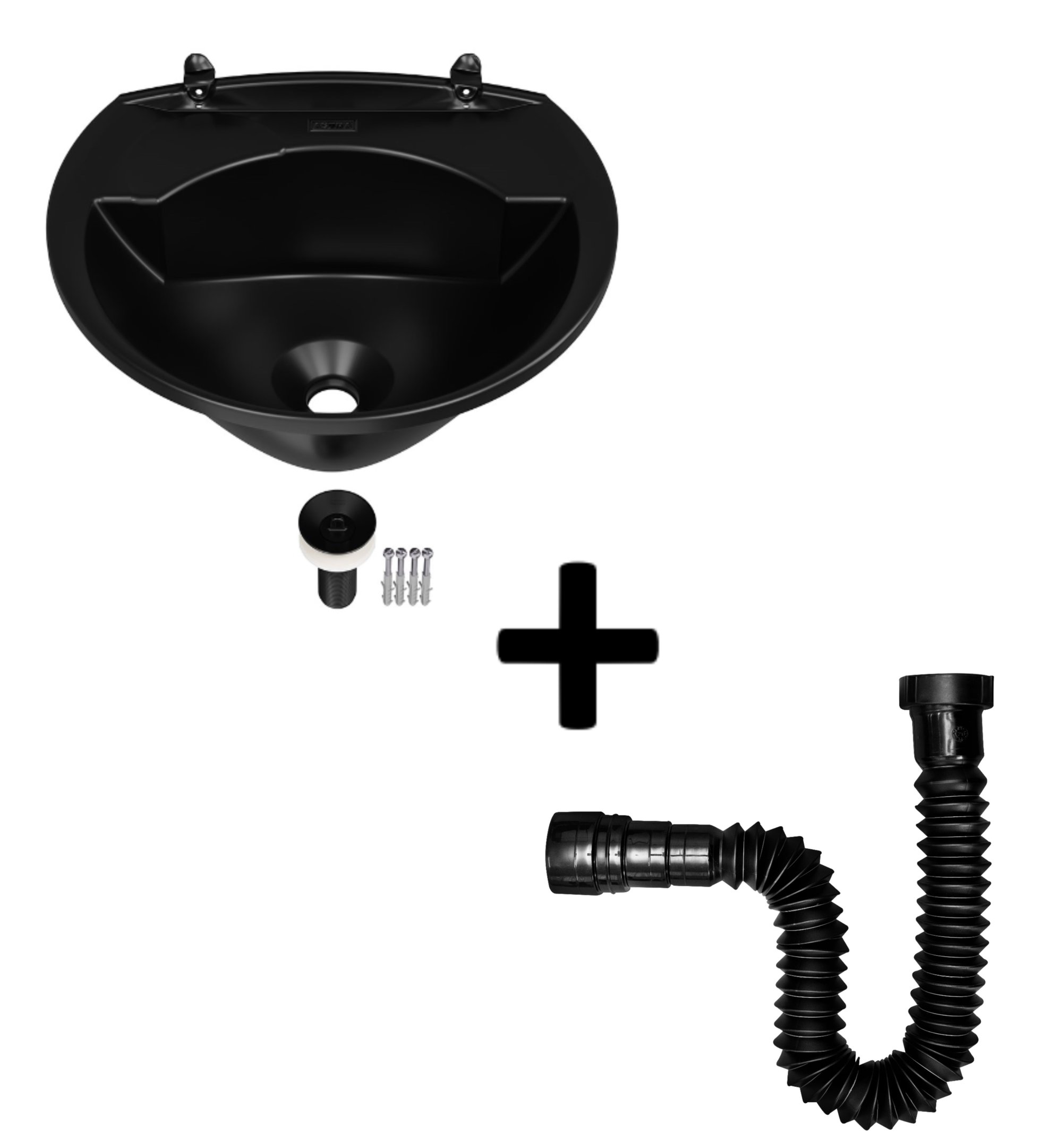 Lavatório Plástico 3,8L + Sifão Universal Preto Lavabo Astra - 1