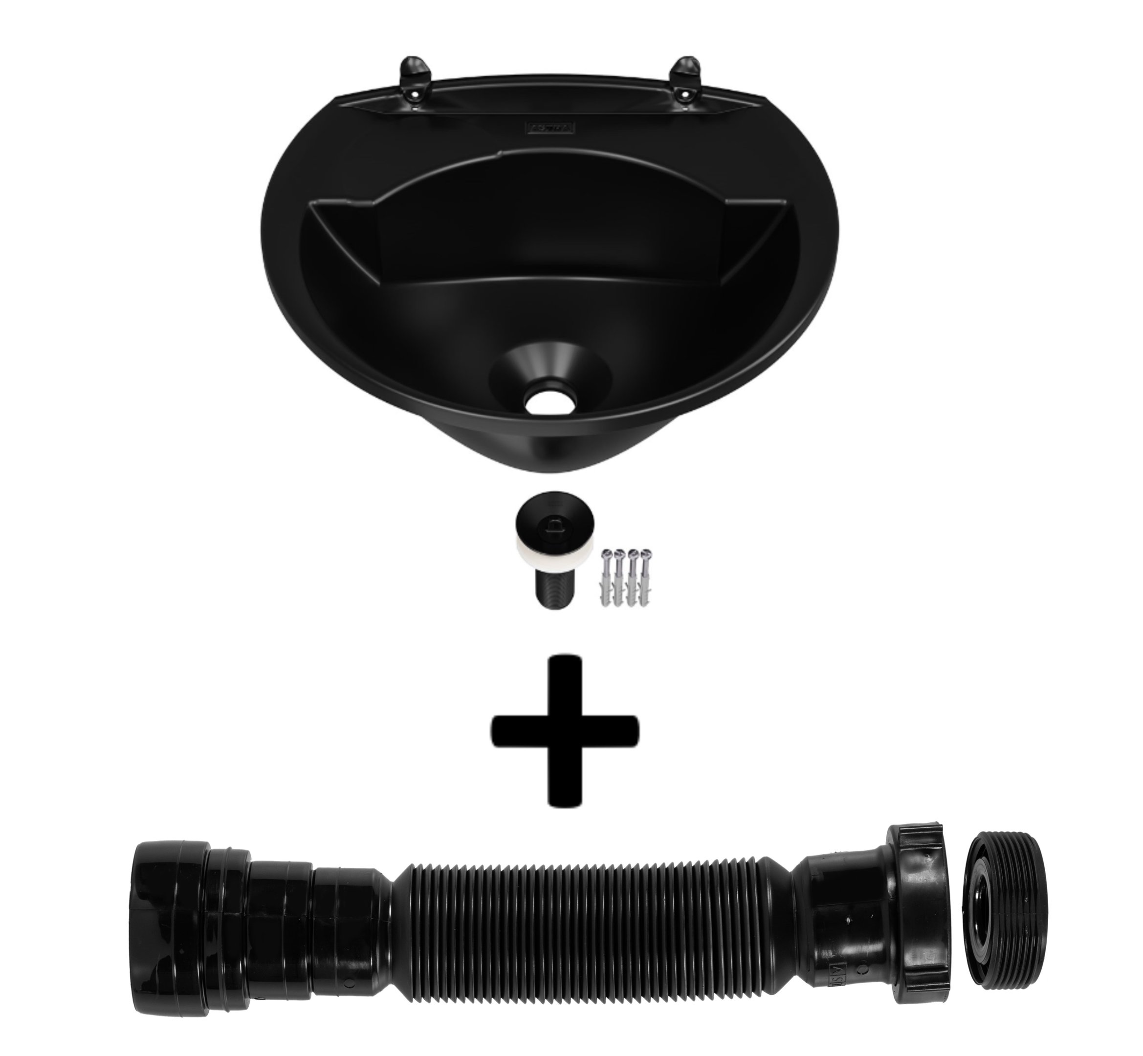 Lavatório Plástico 3,8L + Sifão Universal Preto Lavabo Astra - 2