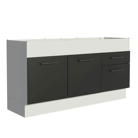 Balcão de Pia Madesa Agata 150 cm 2 Portas e 2 Gavetas (Sem Tampo e Pia) Branco/Preto Cor:Branco Pre