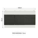 Ver imagem 3 de Balcão de Pia Madesa Agata 150 cm 2 Portas e 2 Gavetas (Sem Tampo e Pia) Branco/Preto Cor:Branco Pre