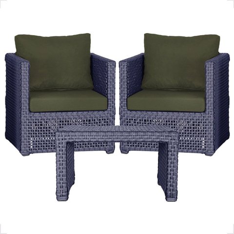 Mesa Centro e 2 Poltronas Madri Corda Náutica Estofado 13 Trama Original