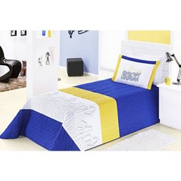 Cobre Leito Rock Solteiro Azul e Amarelo com 3 peças Poliéster e Polipropileno - 1 Cobre Leito Rock Solteiro Azul e Amarelo com 3 peças Poliéster e Polipropileno - 1