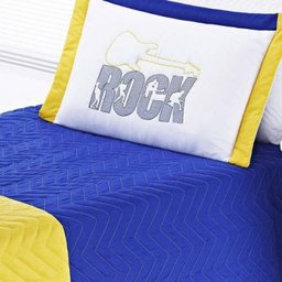 Cobre Leito Rock Solteiro Azul e Amarelo com 3 peças Poliéster e Polipropileno - 2 Cobre Leito Rock Solteiro Azul e Amarelo com 3 peças Poliéster e Polipropileno - 2