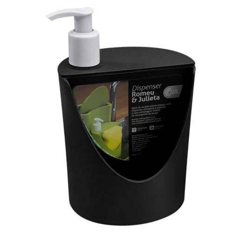 Dispenser Coza Porta Detergente e Esponja 600ml Preto
