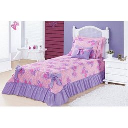 Colcha Infantil Para Meninas Laila Borboleta Lilás Com Laço - 1