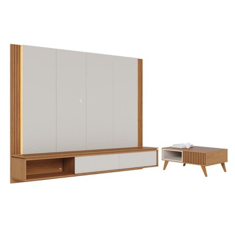Mesa de Sala com Painel Suspenso Roma Off White Matte Freijo