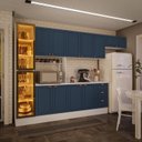 Ver imagem 1 de Cozinha Pérola com Rodapé Tampo e Cristaleira com LED 5 Peças 320 cm Yescasa Azul