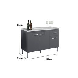Balcão Gabinete para Pia Gabriela sem Tampo 120cm 3 Portas 1 Gaveta Cinza Fosco - 4