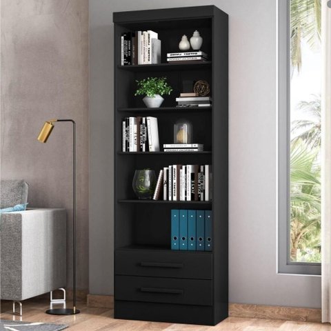 Livreiro Lakewood Preto Fosco 4 Prateleiras MDF-MDP Qmovi