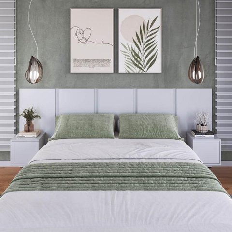 Cabeceira Zurique para Cama Casal e Queen com Mesas de Cabeceira Branco - Art In Móveis
