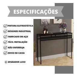 Aparador com Tampo de Vidro Preto Estilo Industrial Luxo - 4