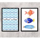 Ver imagem 2 de Kit 2 Quadros Peixes Continue A Nadar 24x18cm - com vidro:Madeira branca