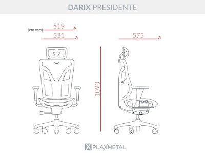 Cadeira Escritório Presidente Giratória Darix Plaxmetal NR17 em Tela Preta - 3