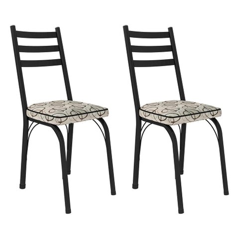 Kit 2 Cadeiras de Cozinha Luisiana Estampado Cedro Pés de Ferro Preto