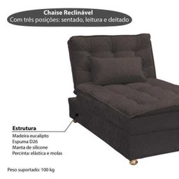 Chaise Reclinável Penélope com Almofada Suede Pena - Marrom - 3 Chaise Reclinável Penélope com Almofada Suede Pena - Marrom - 3