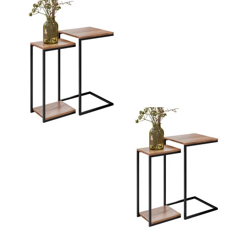 Kit 02 Mesa Auxiliar Lateral Madeira Indrustrial Aurora