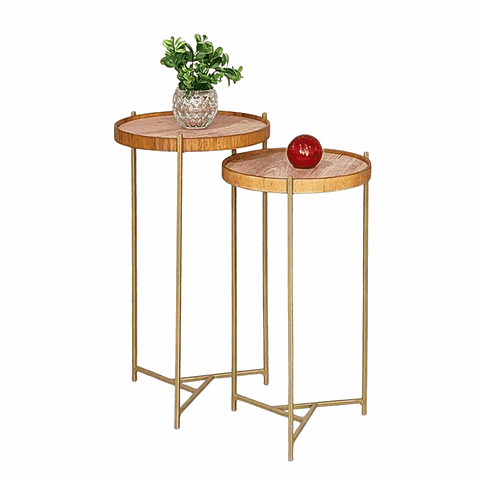 Jogo Mesa Lateral Apoio Conjunto Canto Redonda Pequena Rustico Ambiente Recepção Sala Estar:Tampos M