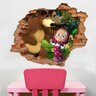 Adesivo de Parede Buraco Falso 3D Masha e o Urso - P 45x55cm - 1