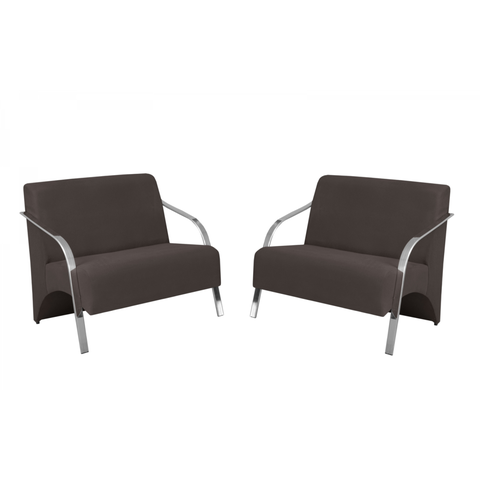Kit 2 Poltronas Namoradeira 2 Lugares Vênus Braço Alumínio D Salla Suede Marrom