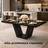 Mesa de Jantar Retangular 160x90 Mdf/vidro para 6 Lugares Pés Madeira Maciça Safira - Preto/preto - 2