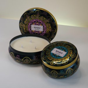 Vela Aromática Premium Lata Preta Mandala - Escolha o Aroma