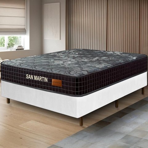 Cama Box Branca + Colchão Casal San Martin Molas Superlastic 138x188x64cm