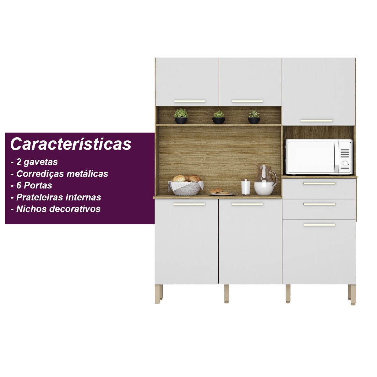 Armário de Cozinha Compacta 6 Portas 2 Gavetas Montesa - Freijó/supremo - 6