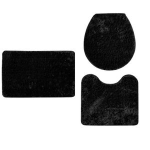 Kit 3 Peças Banheiro Tapete Classic Preto Black