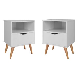 Conjunto 2 Mesa De Cabeceira Estilo Retrô Pés Em Madeira Maciça Grécia:Branco
